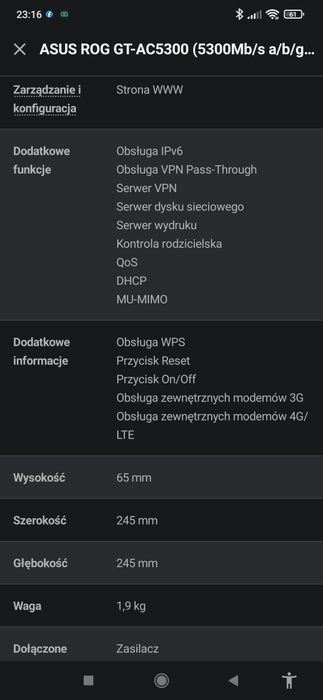 Sprzedam router ASUS ROG GT-AC5300 (5300Mb/s a/b/g/n/ac, 2xUSB)