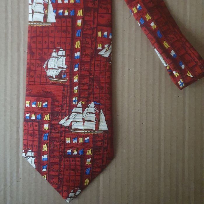 Krawat męski w statki Benjamin James jedwab(k-2)OK