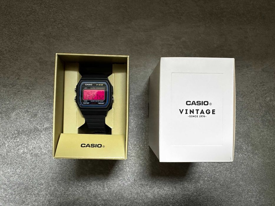 Custom Mod Zegarek Casio F91 Różowy Magenta Grey