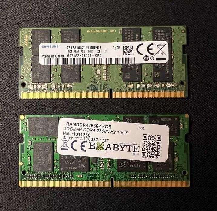 32GB DDR4 Conjunto Memoria RAM SO-DIMM 2x16GB Samsung + Exabyte (Micron) 2400/2666MHz