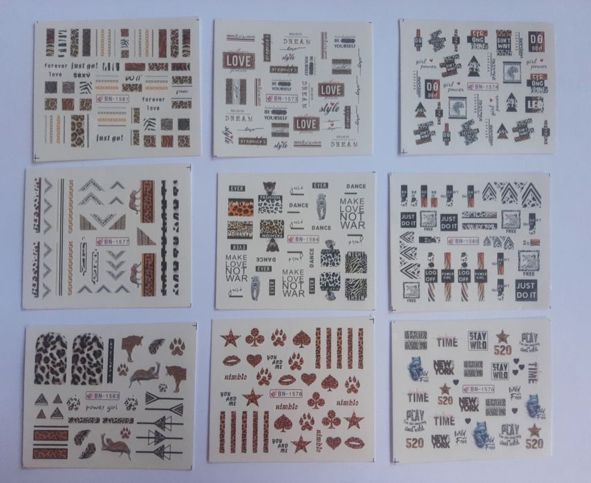 Слайдеры-наклейки для ногтей (новый год,кружева, леопард, морские)