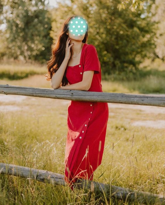 Lniana czerwona sukienka miió S