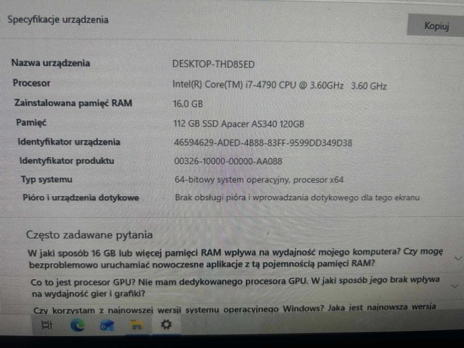 Komputer Intel i7-4790, DDR3 16GB Dysk SSD 120G HDD 500G GTX 750Ti 2GB