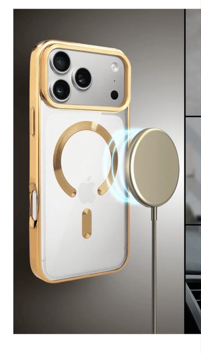 Etui do iPhone 17 Pro MagSafe Luxury Protect przeźroczyste, złote