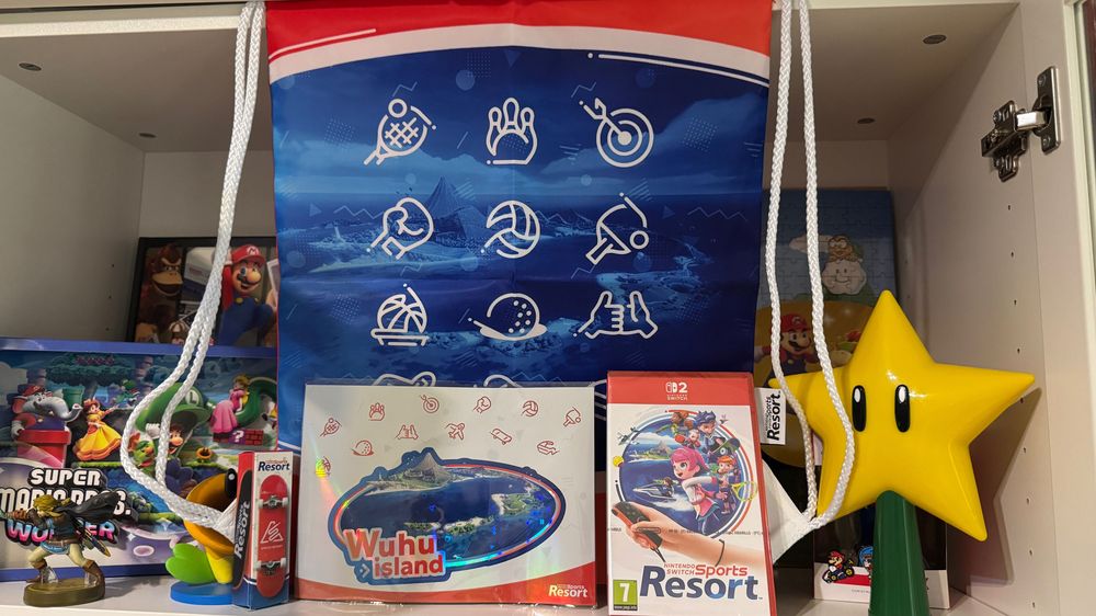 Nintendo Switch Sports Resort - zestaw dla kolekcjonera (torba, naklejki, gra, deskorolka)