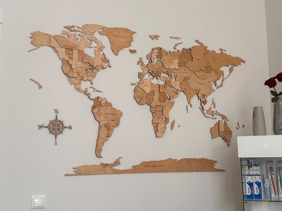 Mapa Świata 3D z Drewna 210x126cm - Podróże na Twojej Ścianie!