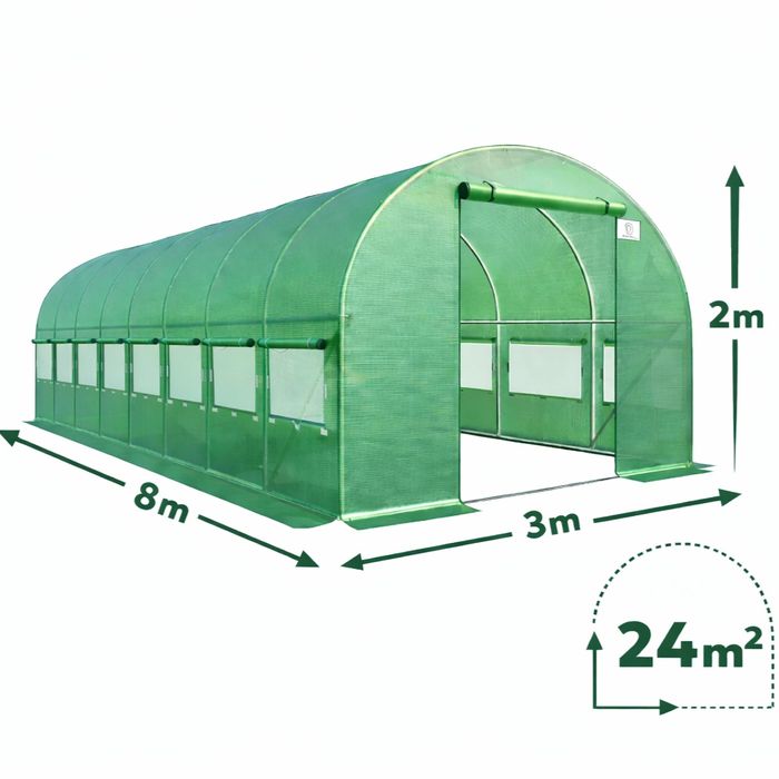 Теплиця, міцнийпарник 24  м² (8×3×2 м) оцинкована з UV-захистом
