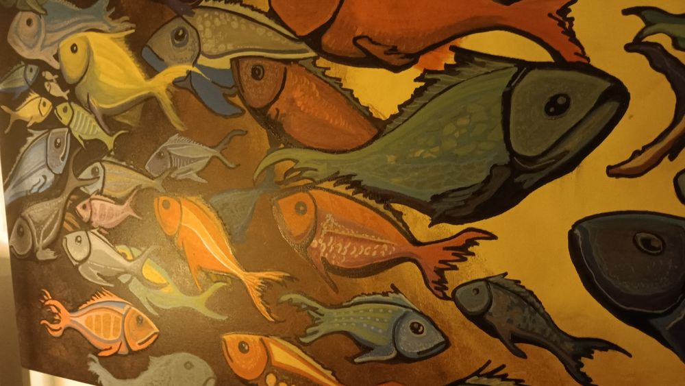 Quadro Pintura em Acrílico "Cardume Colorido" – Obra Original Pintada à Mão