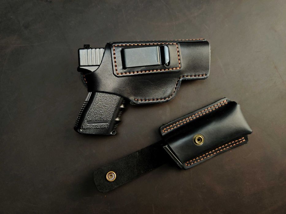 Шкіряна кобура для Glock 19 + паучер для магазину кобура Glock, Глок