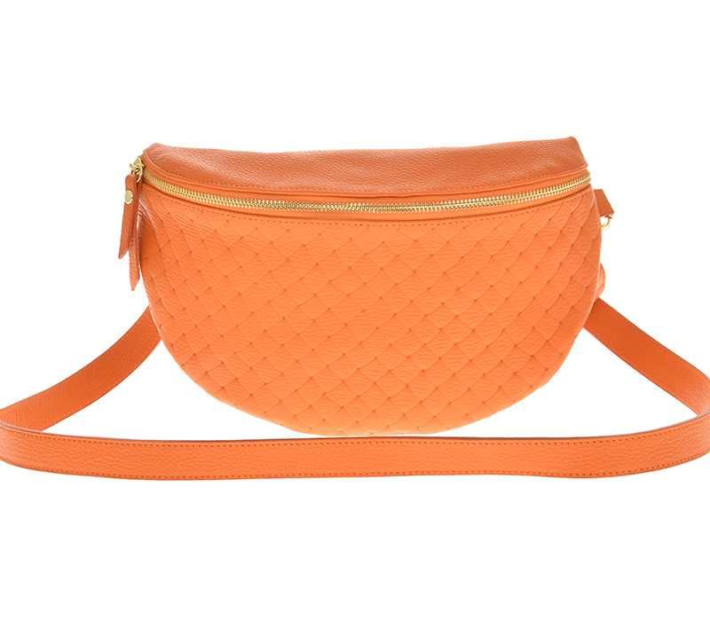 Nerka Torebka Skóra Naturalna Złote Okucia Nowa Pomarańcz Włoska