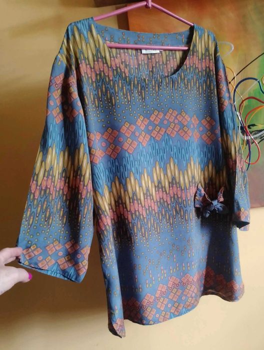 bluzka szara wzór musztardowy i koral 44 XXL*Masai*