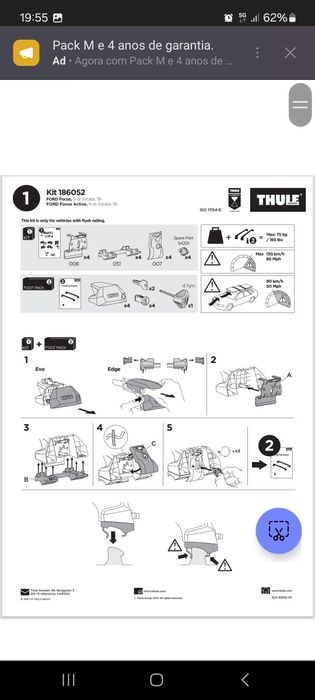 Thule kits para barras de tejadilho (ver texto com referências)