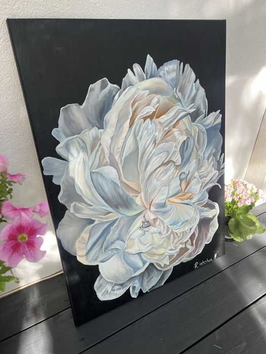 Obraz olejny na płótnie  Lodowa piwonia 80*60