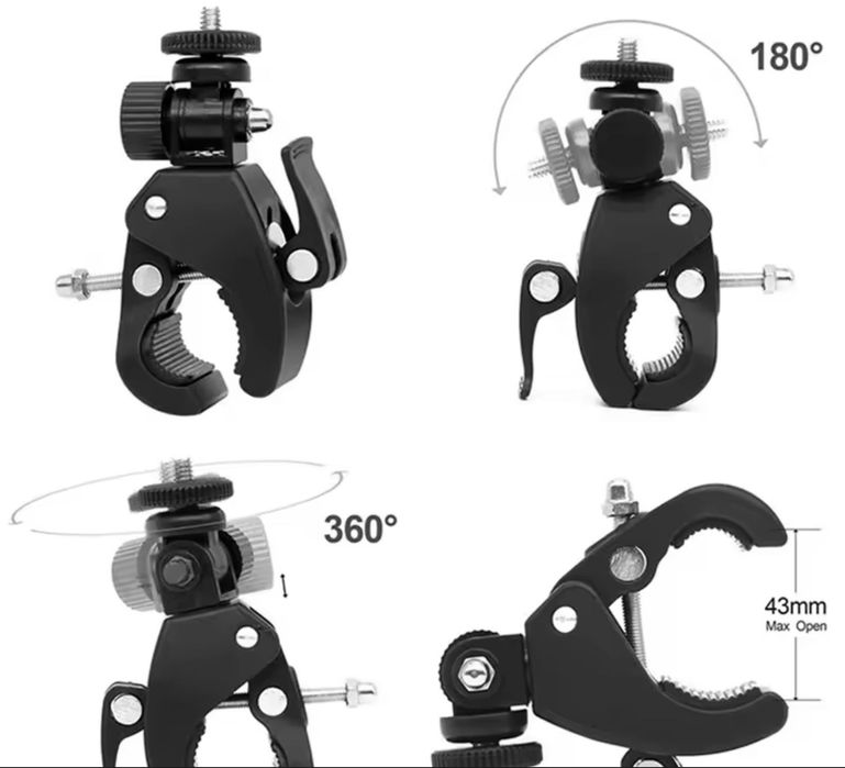 Braçadeira / Garra / Suporte Mota GoPro, DJI, Insta360