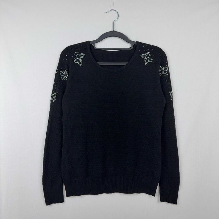 Camisola Preta de Malha com Borboletas de Brilhantes Tamanho S
