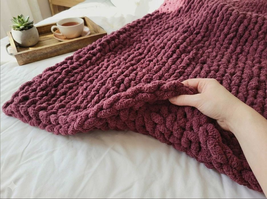 Плед ручної в'язки (190х200х2см, 7кг). Велика палітра і розмірна сітка