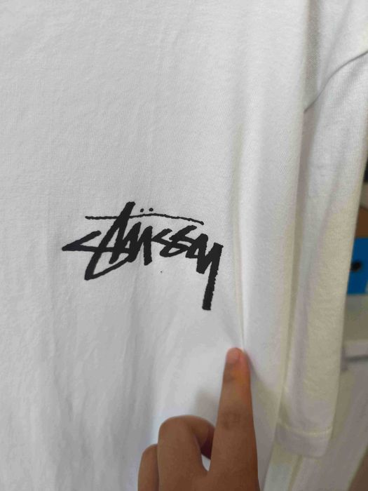 Stussy,Męska biała koszulka z nadrukiem letnim, rozmiar L