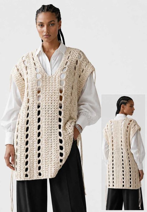 Вязаный жилет ручной работы TOPSHOP, стиль бохо, 100% хлопок, М/L