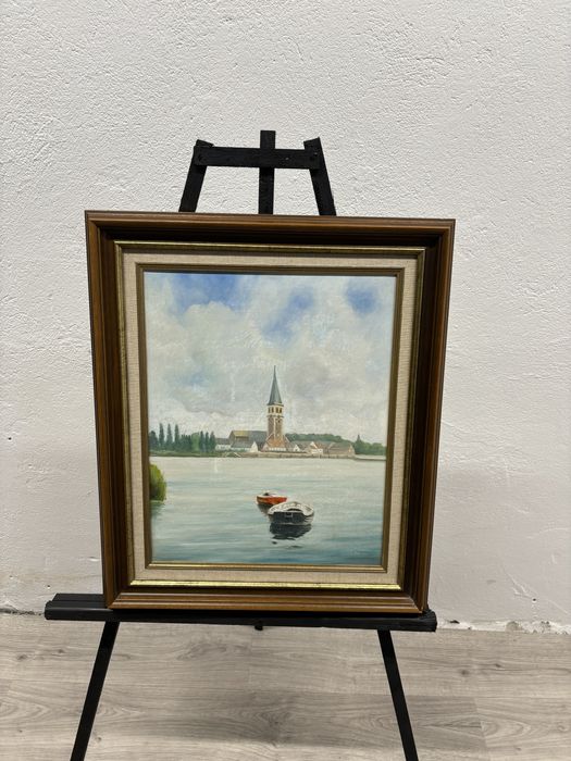 Piękny obraz w drewnianej oprawie pejzaż