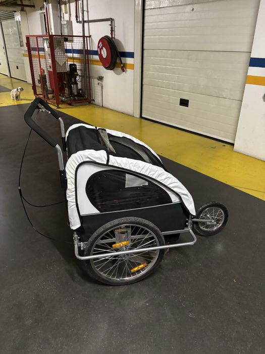 Carrinho de Passeio Duplo — Compatível com Bicicleta | Preto/Branco