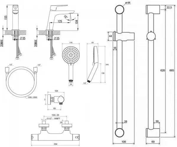 5в1 Ravak Змішувач для душа/вани і раковини Равак термостат