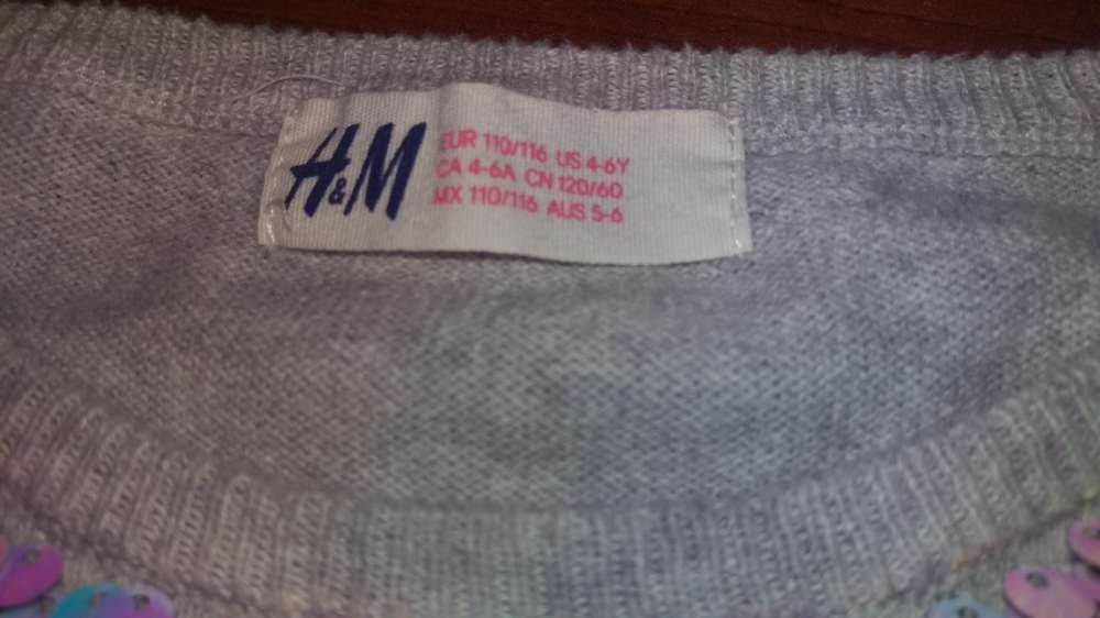 Sweter H&M HM cekiny szary rozm. 110/116 y.4-6