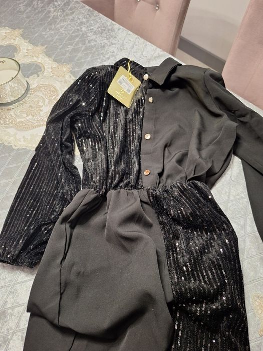 Kombinezon z dwóch dzianin gładki I cekiny Paparazzi Fashion Sylwrster