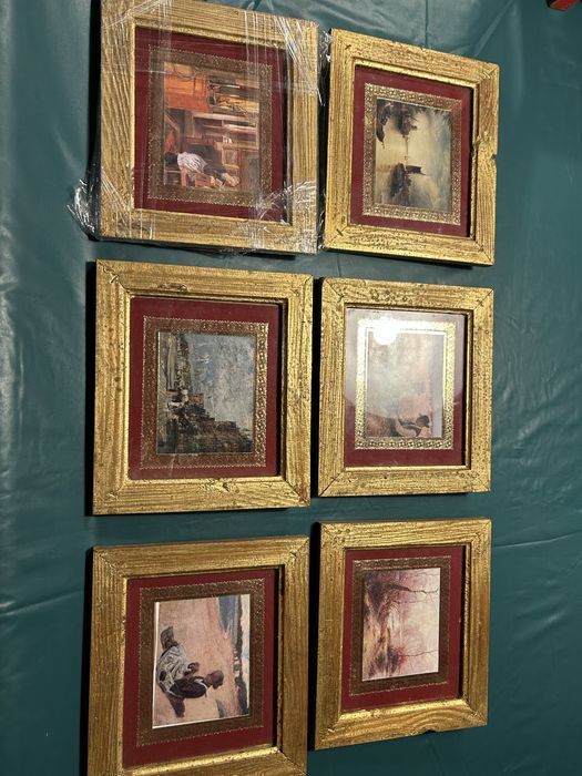 6 quadrinhos com moldura dourada