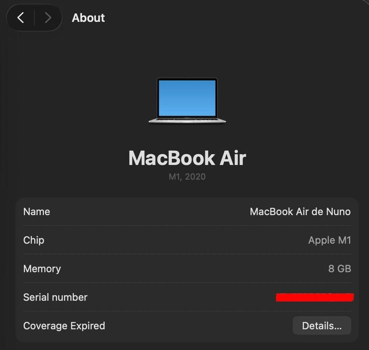 Macbook Air M1 2020 - 8gb/256gb (base model)