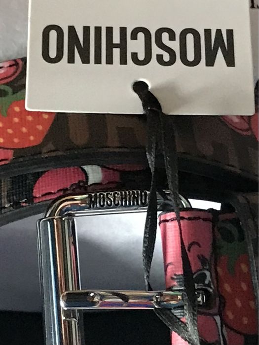 Pasek Moschino Couture, skóra, limitacja „Myszka z truskawką”,46=100cm