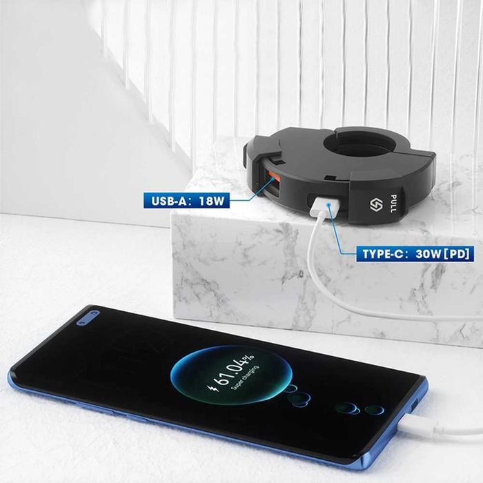 Carregador USB Duplo para Moto 30W USB-C + 18W USB-A