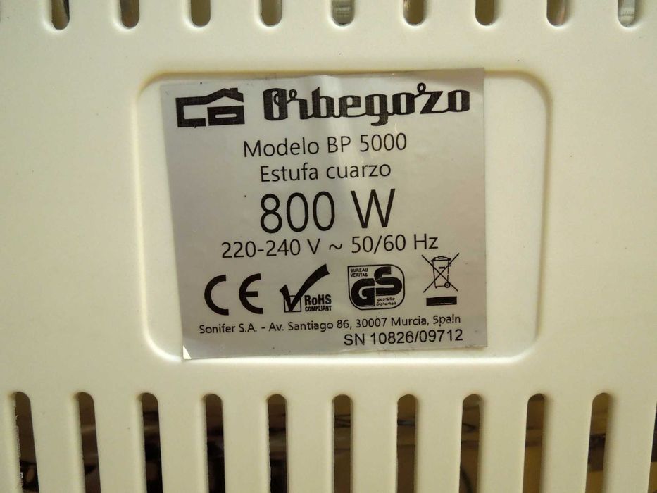 Aquecedor de quartzo / halogéneo 800w - Orbegozo