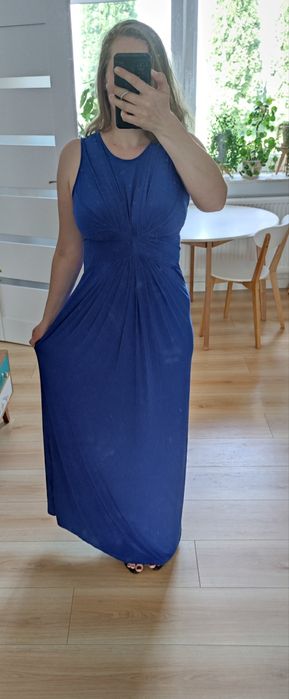 Elegancka ciemnoniebieska sukienka maxi L 40 XL 42  wesele impreza