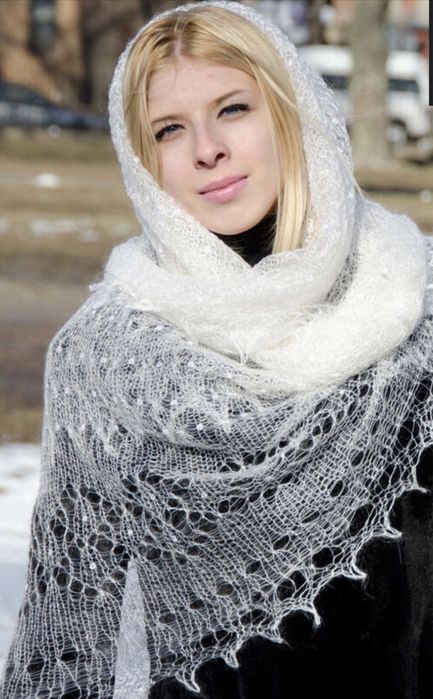 Пухова хустка, шалик, палантин, шарф косинка з шовком преміум якості