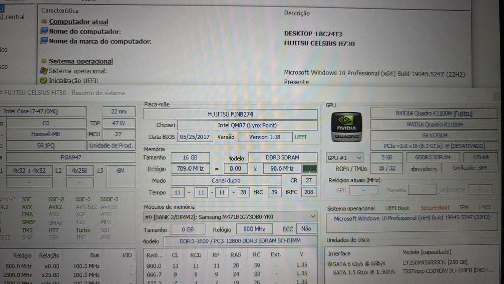 Notebook Fujitsu Celsius H730  I7-4710MQ  16Go  SSD 250Go