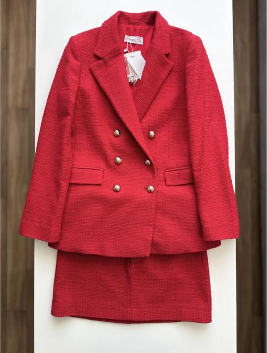 Твідовий жіночий костюм mango зі спідницею розмір S