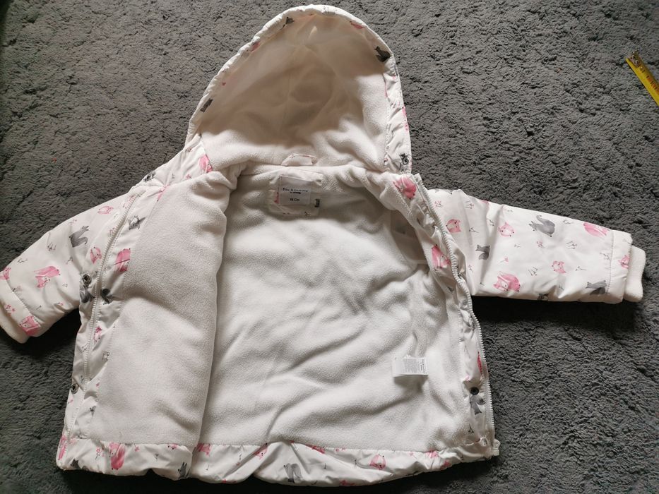 Kurtka jesienna puchowa z kapturem na polarze lisek sowa r. 98