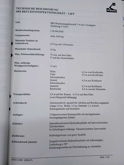 Ramie, podnośnik hydrauliczny z koszem SVABO-LIFT 11DF-72