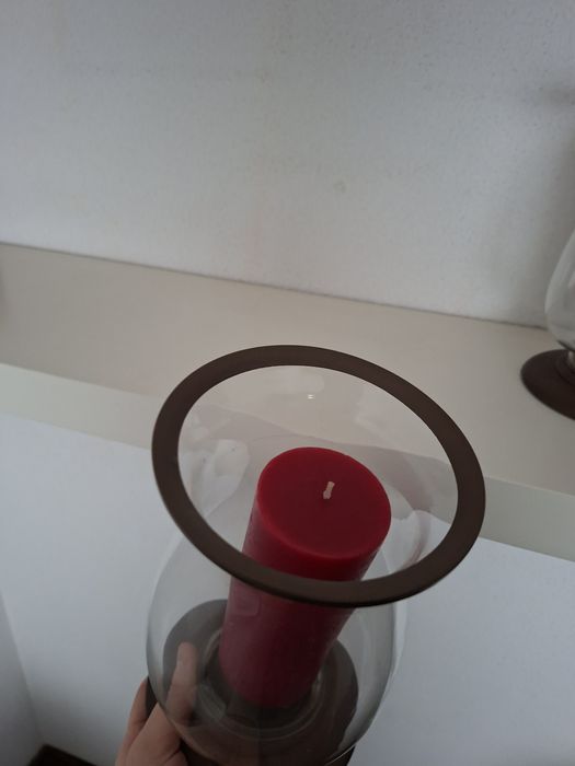 2 castiçais em vidro tipo lanternim