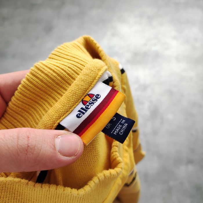 MĘSKA Koszulka Żółta Paski w Stylu RETRO Ellesse Haft Logo Casual