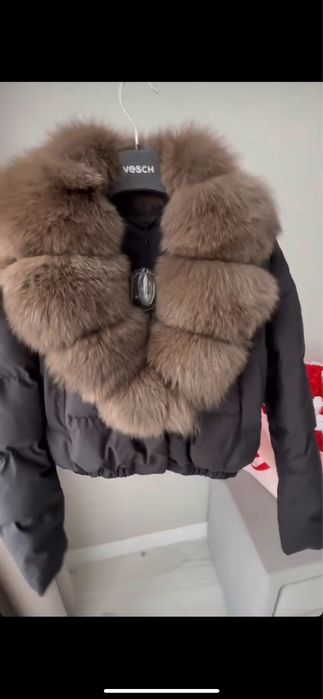 Пуфер, куртка чорна , куртка коротка, куртка з хутром ,куртка з мехом