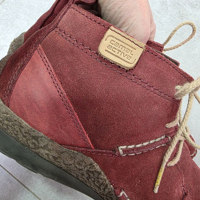 Camel Active wiązane skórzane botki bordo