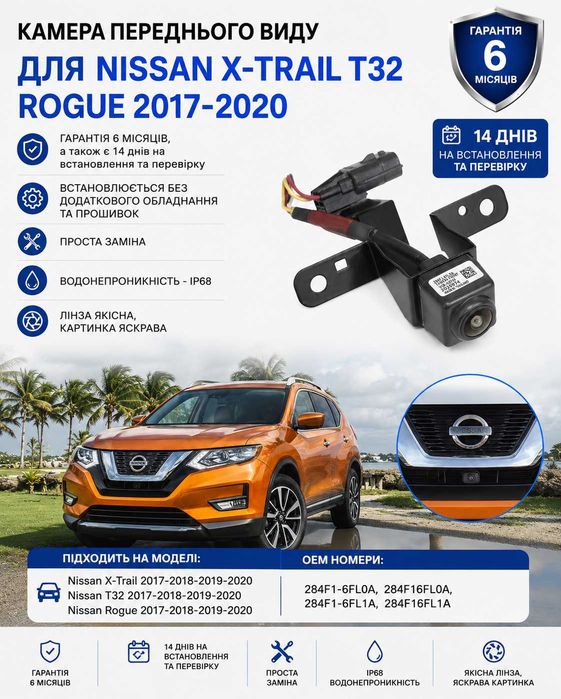 Камера переднього виду  для Nissan X-Trail T32 Rogue 2017-2018-2019-2020 (00142)