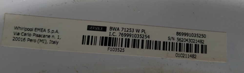 części Pralka Indesit Water Balance Plus BWA71253WPL Innex silnik