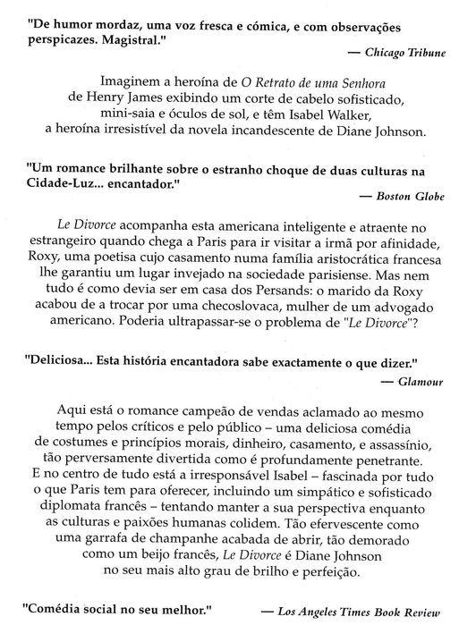 Le Divorce (O Divórcio) de Diane Johnson Trad. Portug. [Portes Grátis]
