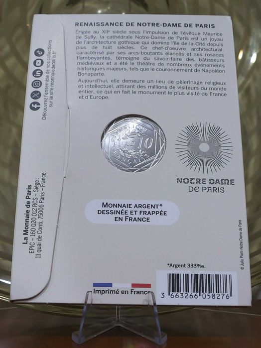 França Moeda 10 € Prata - 2025 - Catedral de Notre Dame de Paris
