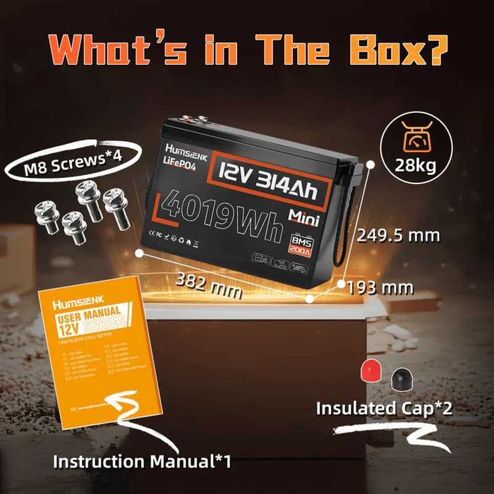 Акумулятор Humsienk LiFePO4 12V 314Ah (200A BMS) + Bluetooth