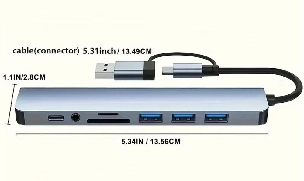 USB Hub переходник 8в1 с type c на usb