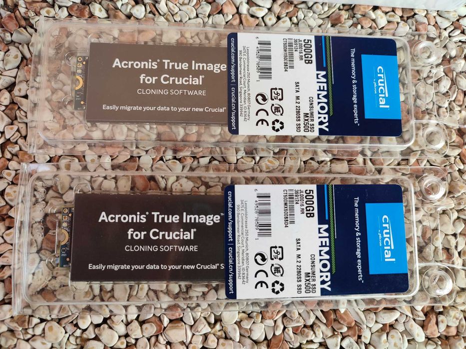Dwa dyski SSD Crucial MX500 500GB m.2 SATA + dwie obudowy zewnętrzne.