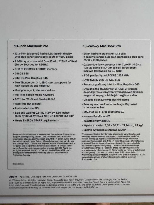 MacBook Pro 13" 2020 | i5 / 8GB RAM / 256GB SSD | Magic Keyboard